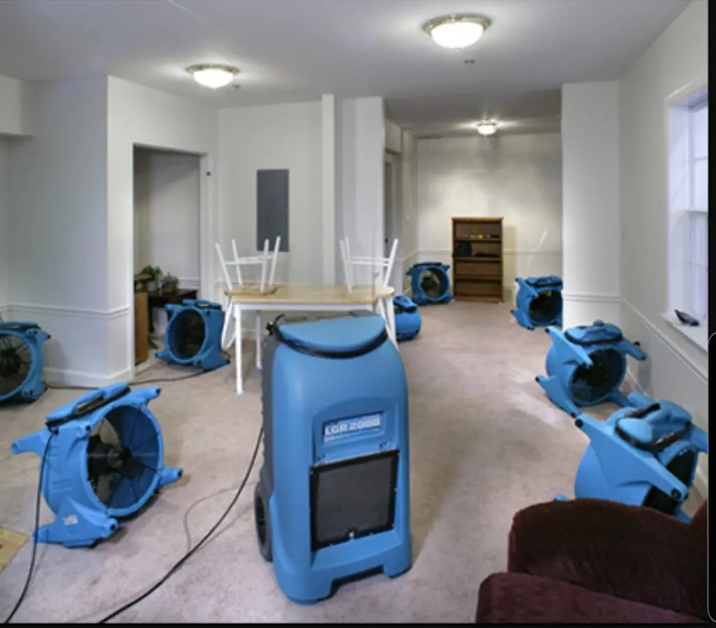Air movers and dehumidifier setup for Water Damage Restoration in Fairview Shores